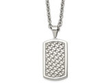 Mens Stainless Steel Weaved Pattern Dog Tag Pendant Necklace with Chain